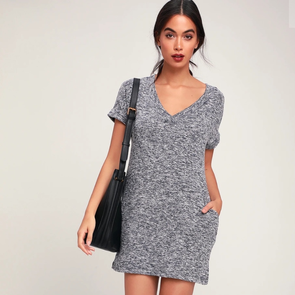 NWT Lulu's  HEATHER-NAVY-BLUE-SHIRT-DRESS